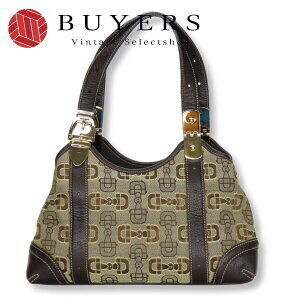 Gucci handbag Horsebit canvas leather Beige Tan brown